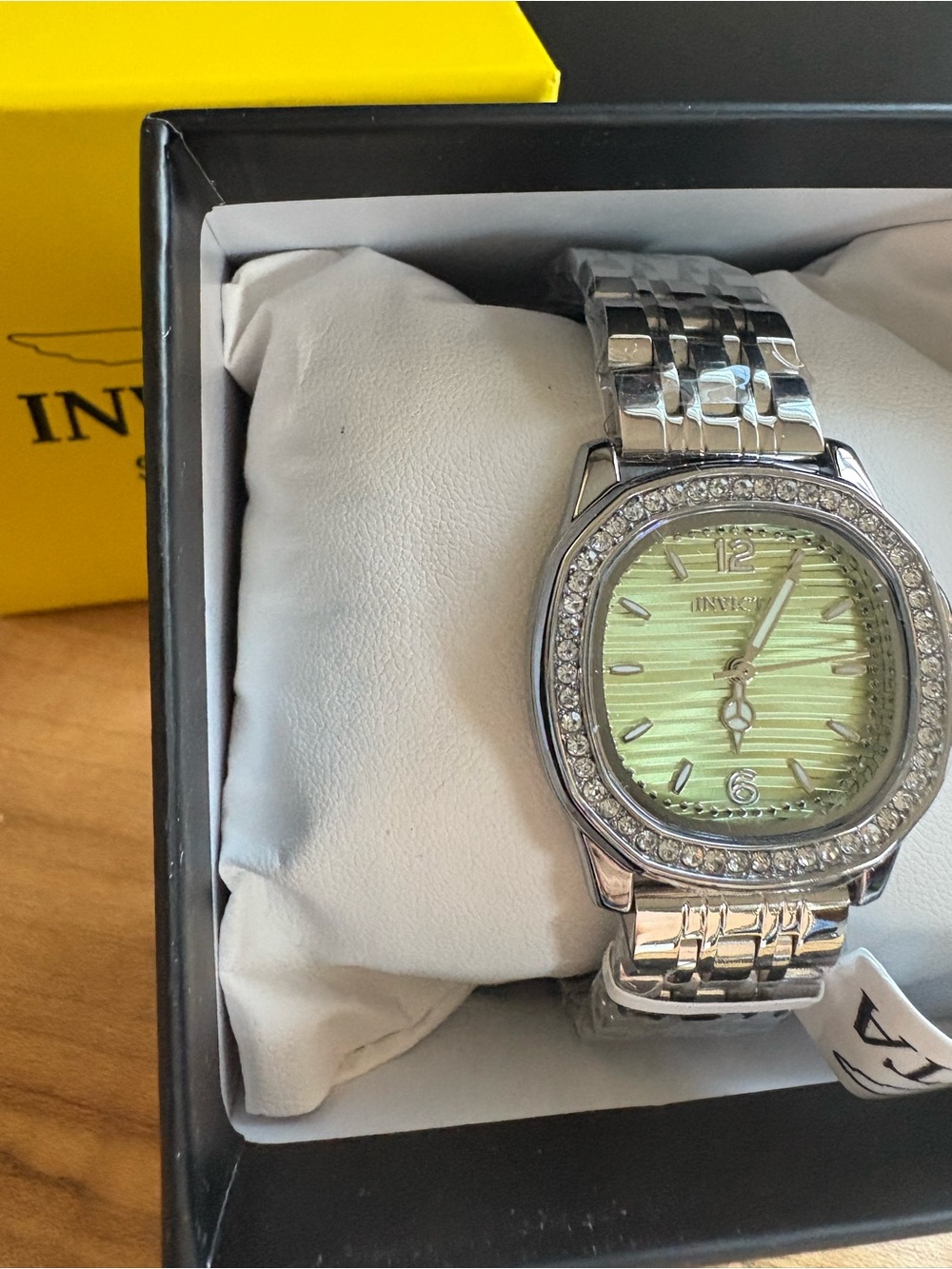 Invicta Silver Bracelet Watch with Mint Green Dial and Crystal Bezel